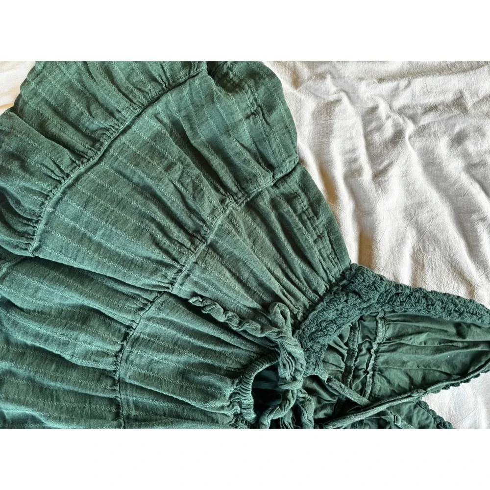 Aerie Green Crochet Bodice Tiered Mini Dress L/G 6274332001 - Picture 4 of 10